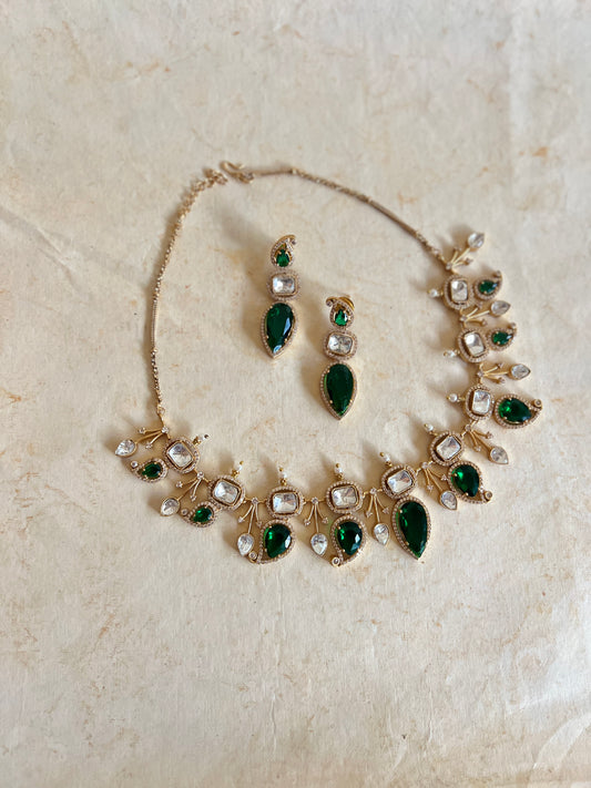 Green Leaf Kundan Necklace Set