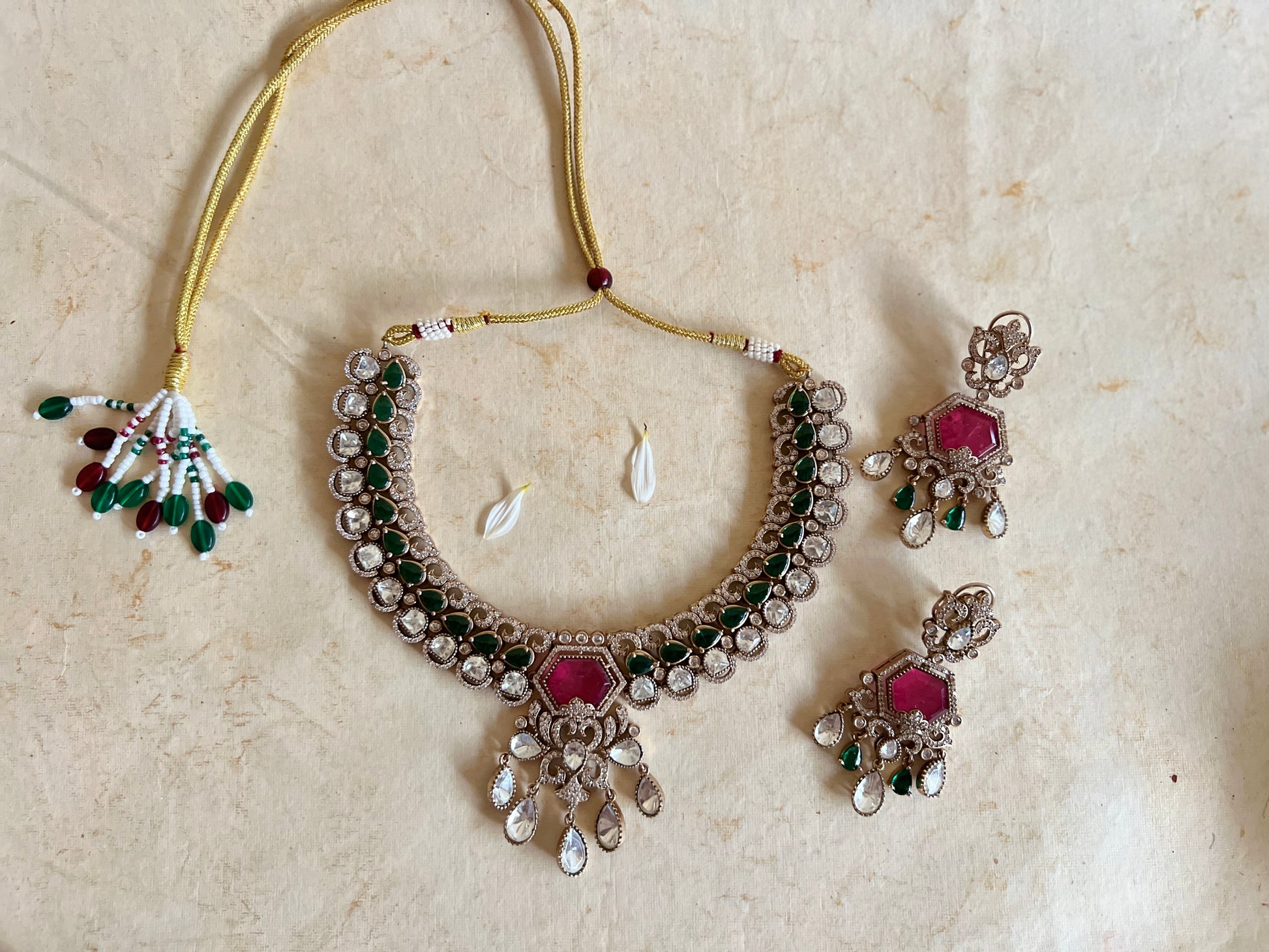 Moissanite Polki Stone Necklace Set