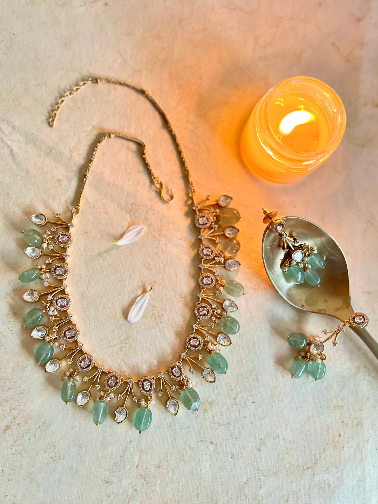 Jade Beads Kundan Necklace Set