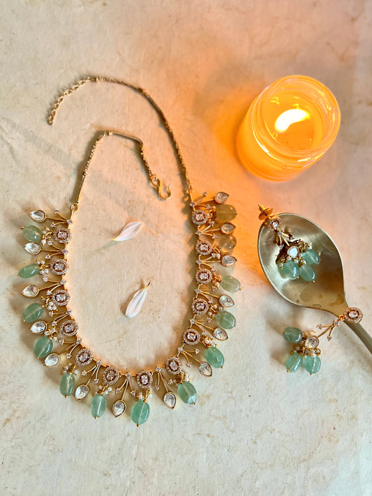 Jade Beads Kundan Necklace Set