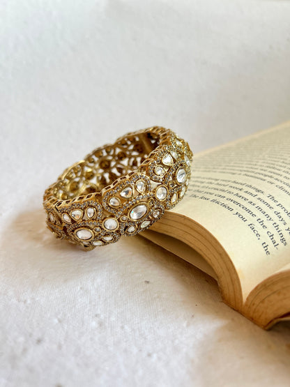 Gold Finish Polki Kada with Zircons