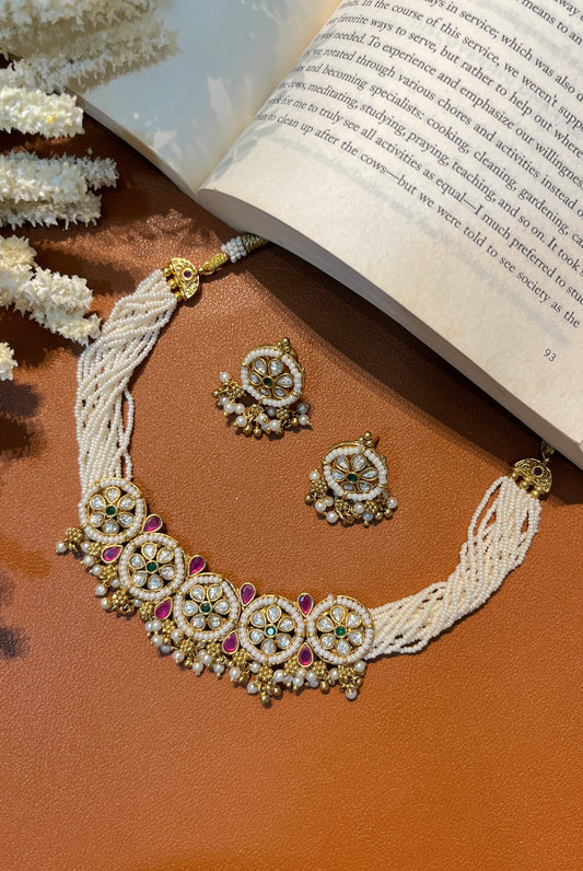 Beaded Stone Necklace with Pearls
