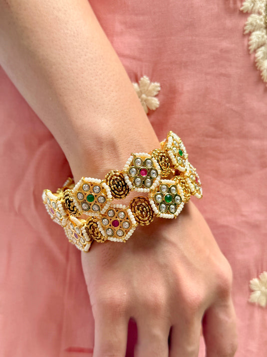 Temple Bangle Set with Pearl Accents