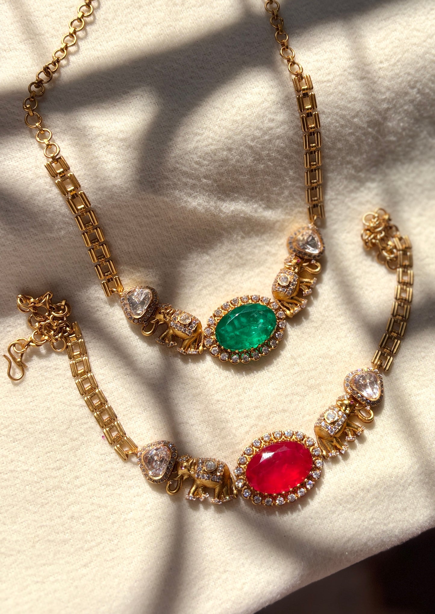 Emerald Elephant Heritage Necklace Set