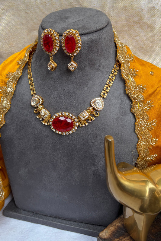 Ruby Elephant Heritage Necklace Set