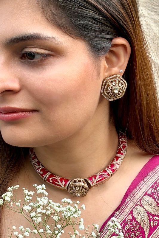 Pink Meenakari Polki & Zircon Heritage Necklace Set