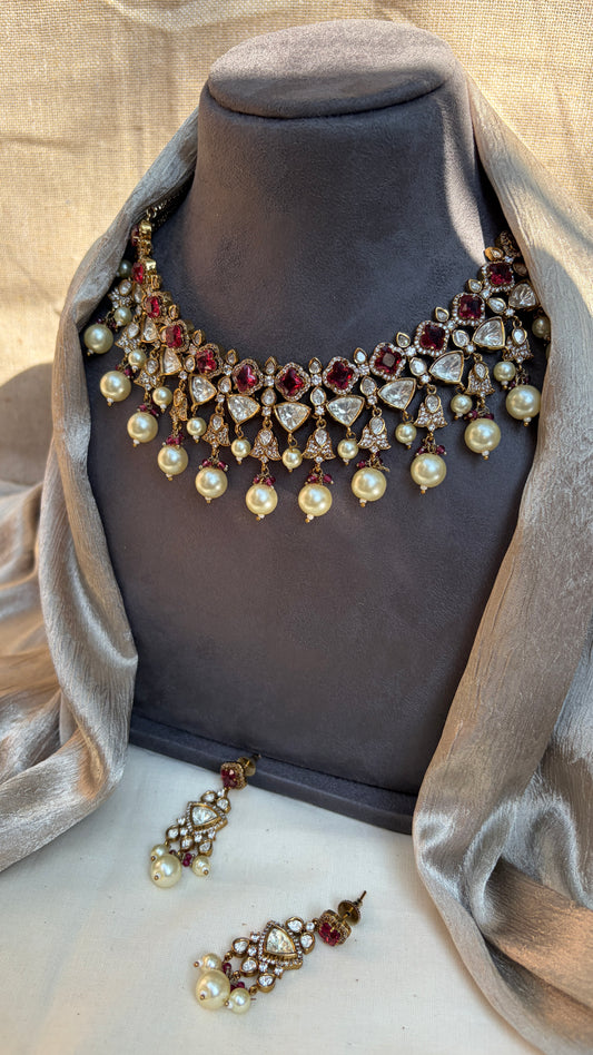 Ruby Polki & Pearl Necklace Set