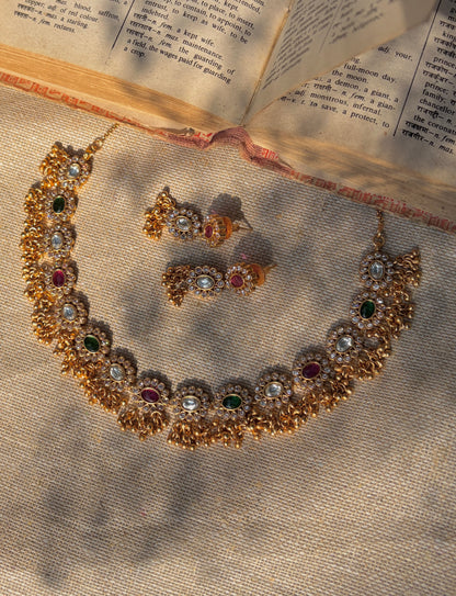 Sriya Floral Stone Temple Necklace Set