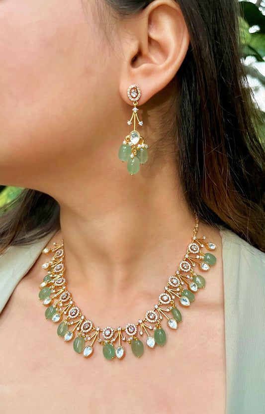 Jade Beads Kundan Necklace Set