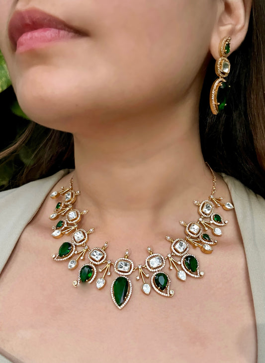 Green Leaf Kundan Necklace Set