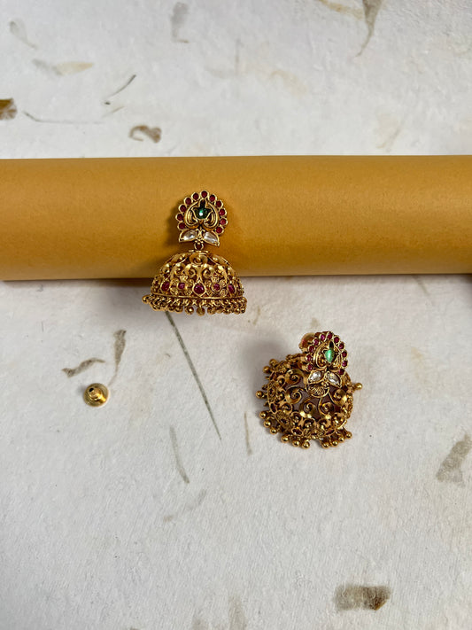 Carved Temple Style Jhumka Earrings
