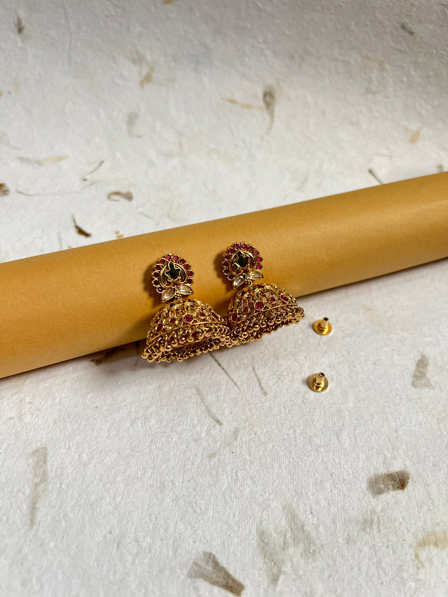 Carved Temple Style Jhumka Earrings