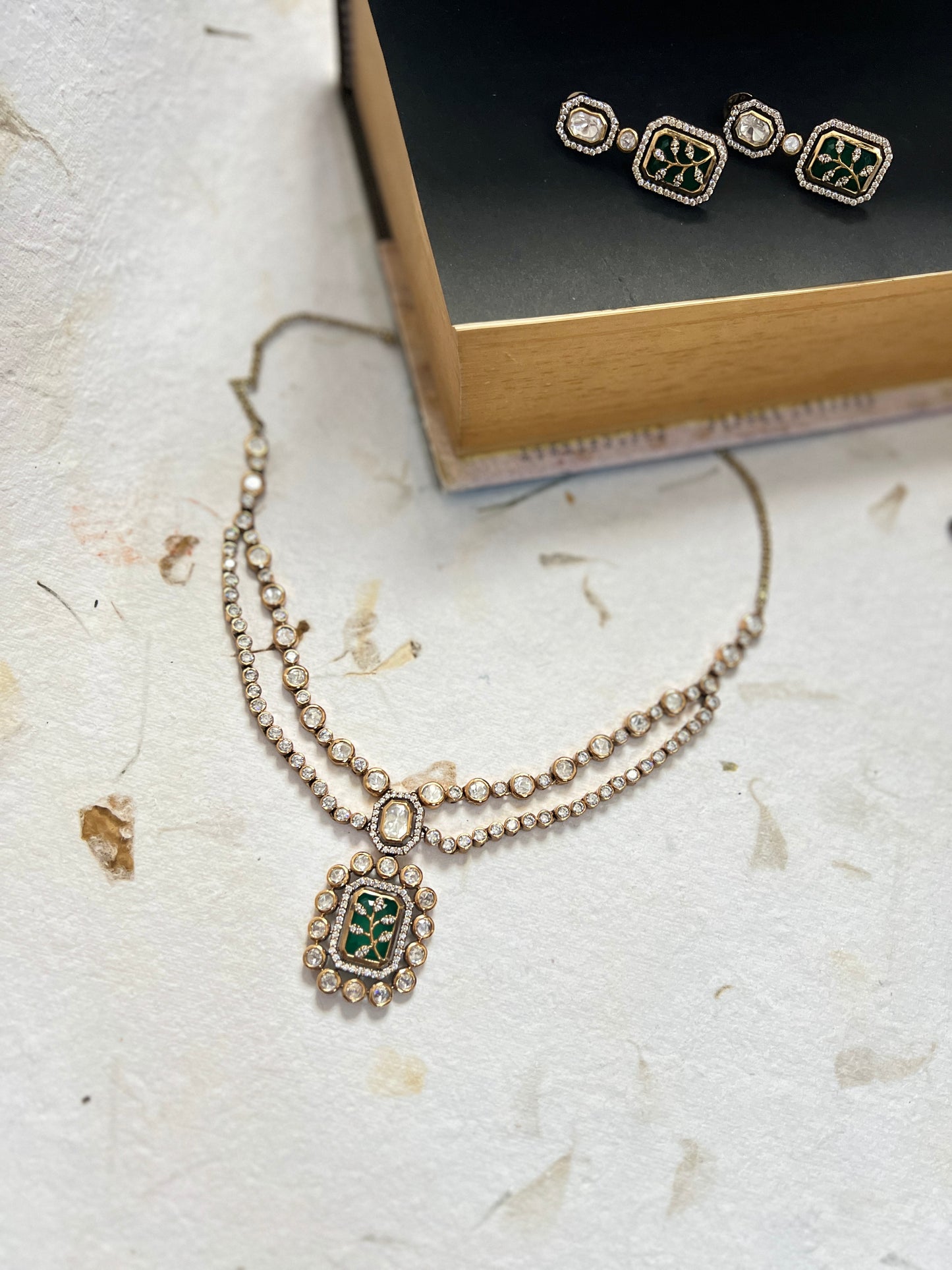 Layered Emerald Polki Necklace Set