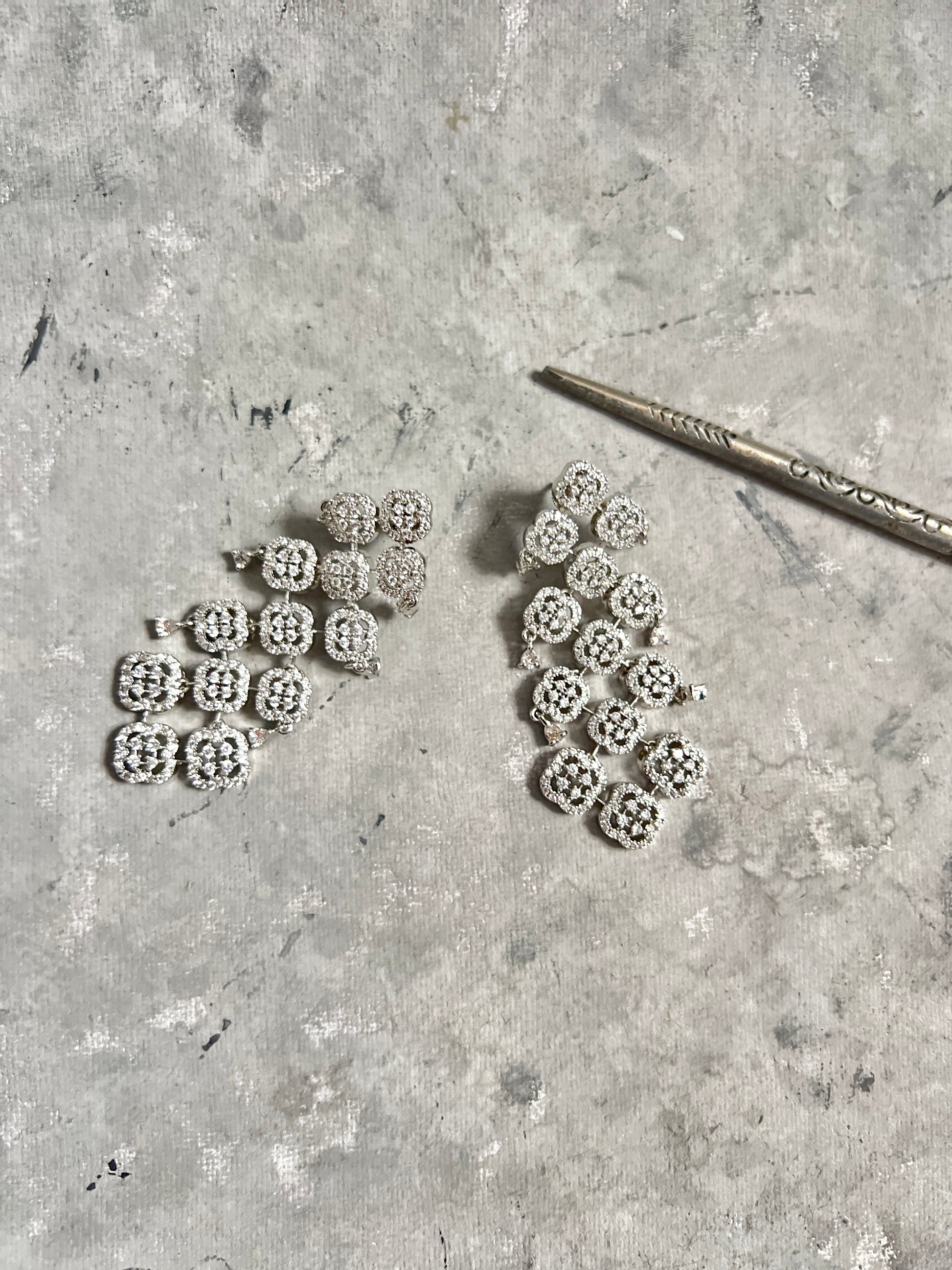 White Zircon Dangling Earrings