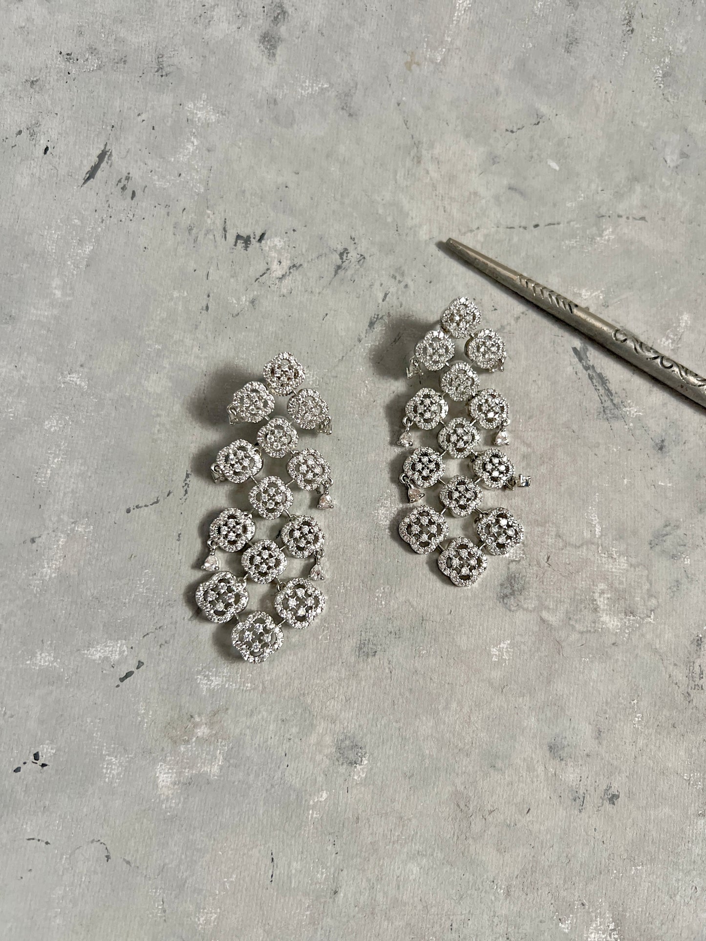 White Zircon Dangling Earrings