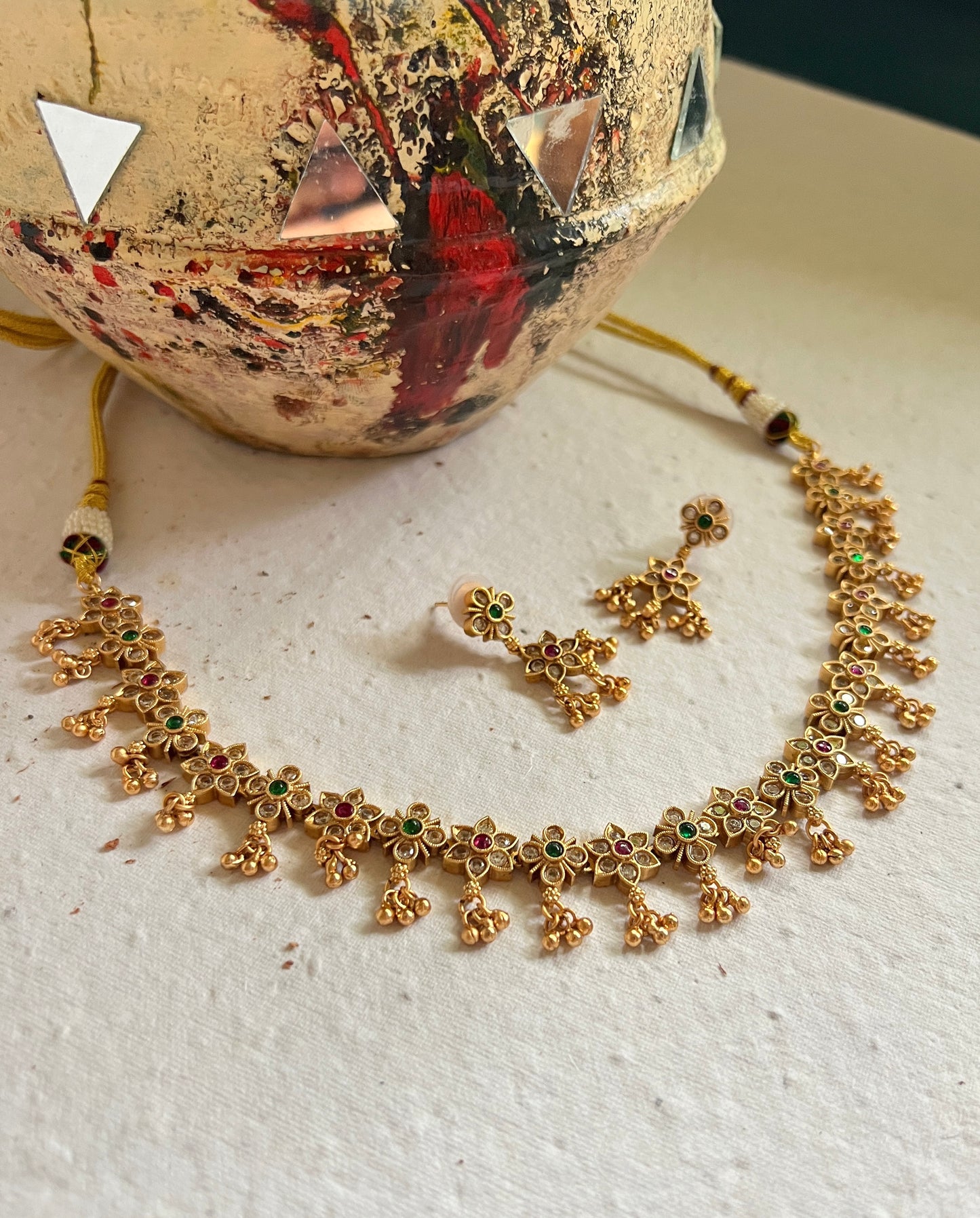 Floral Temple Motif Necklace Set