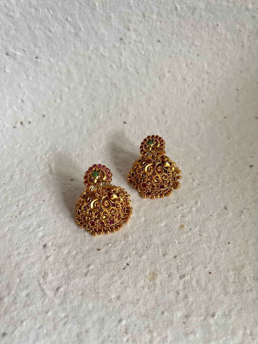 Carved Temple Style Jhumka Earrings