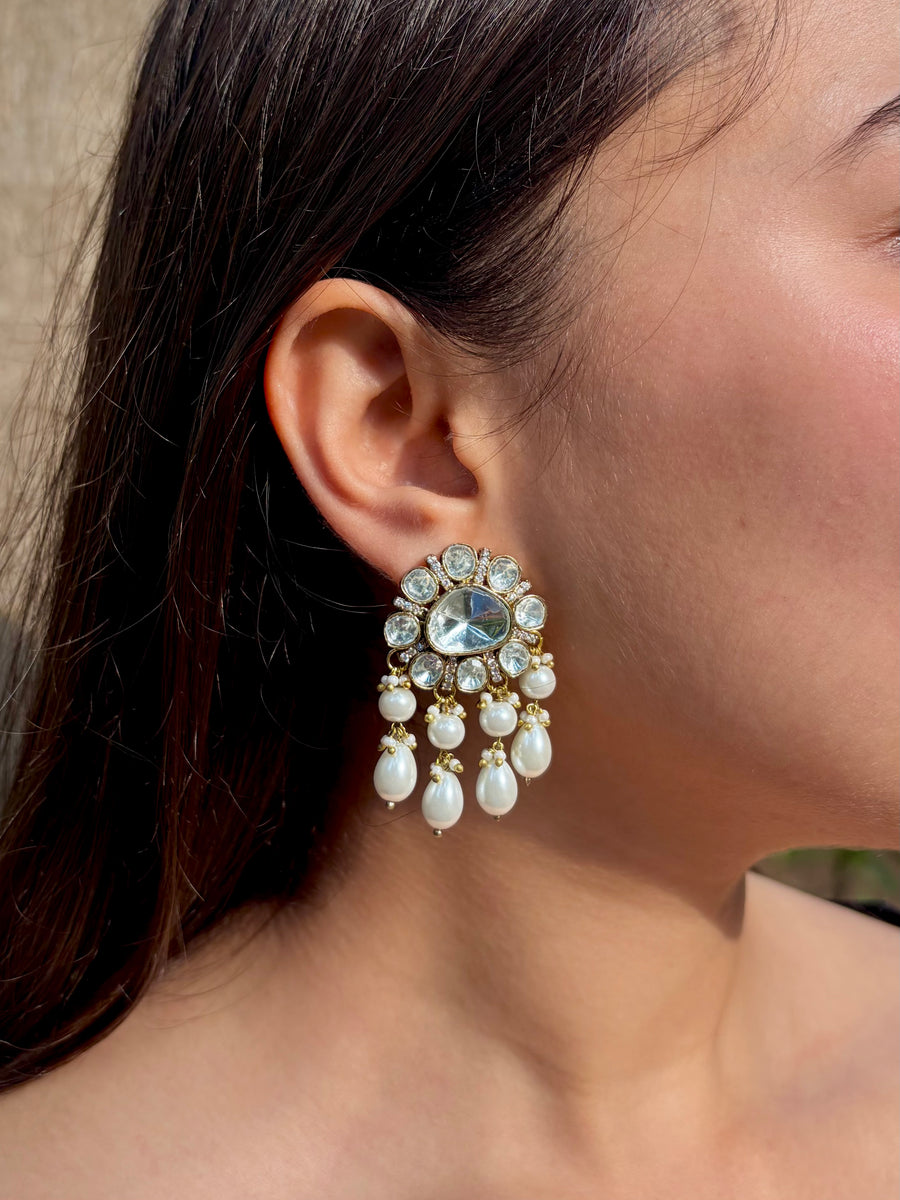 Polki Pearl Chand Studs