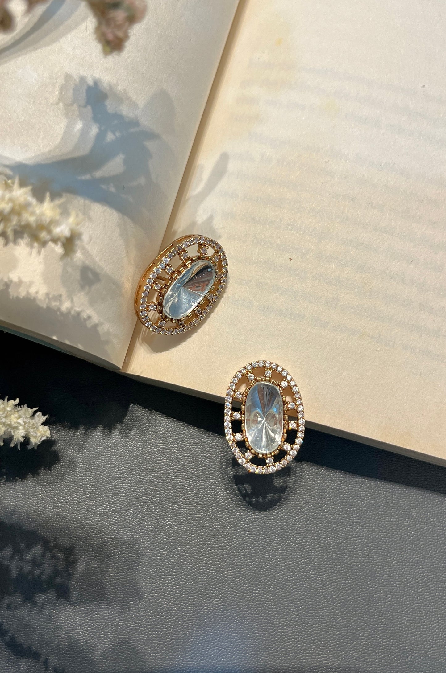 Gold Finish Polki Zircon Stud Earrings
