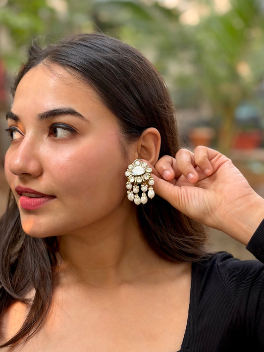 Polki Pearl Chand Studs