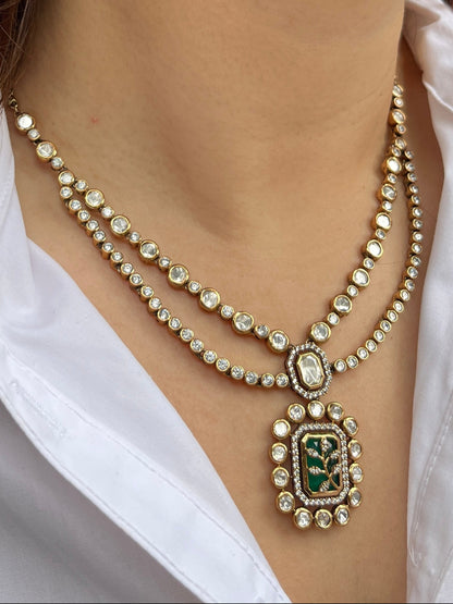 Layered Emerald Polki Necklace Set