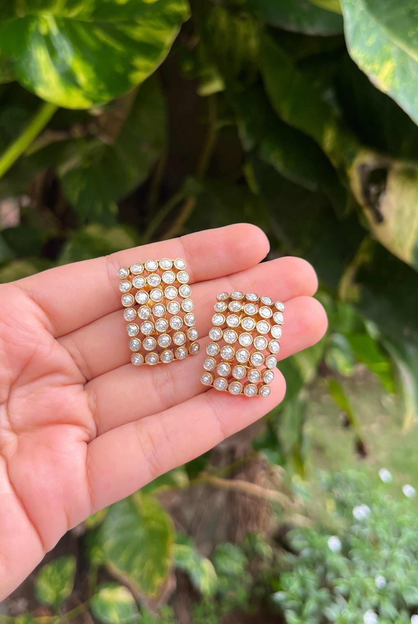 Concave Glinting Polki Stud Earrings