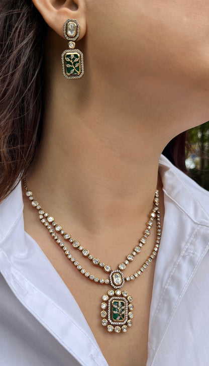 Layered Emerald Polki Necklace Set