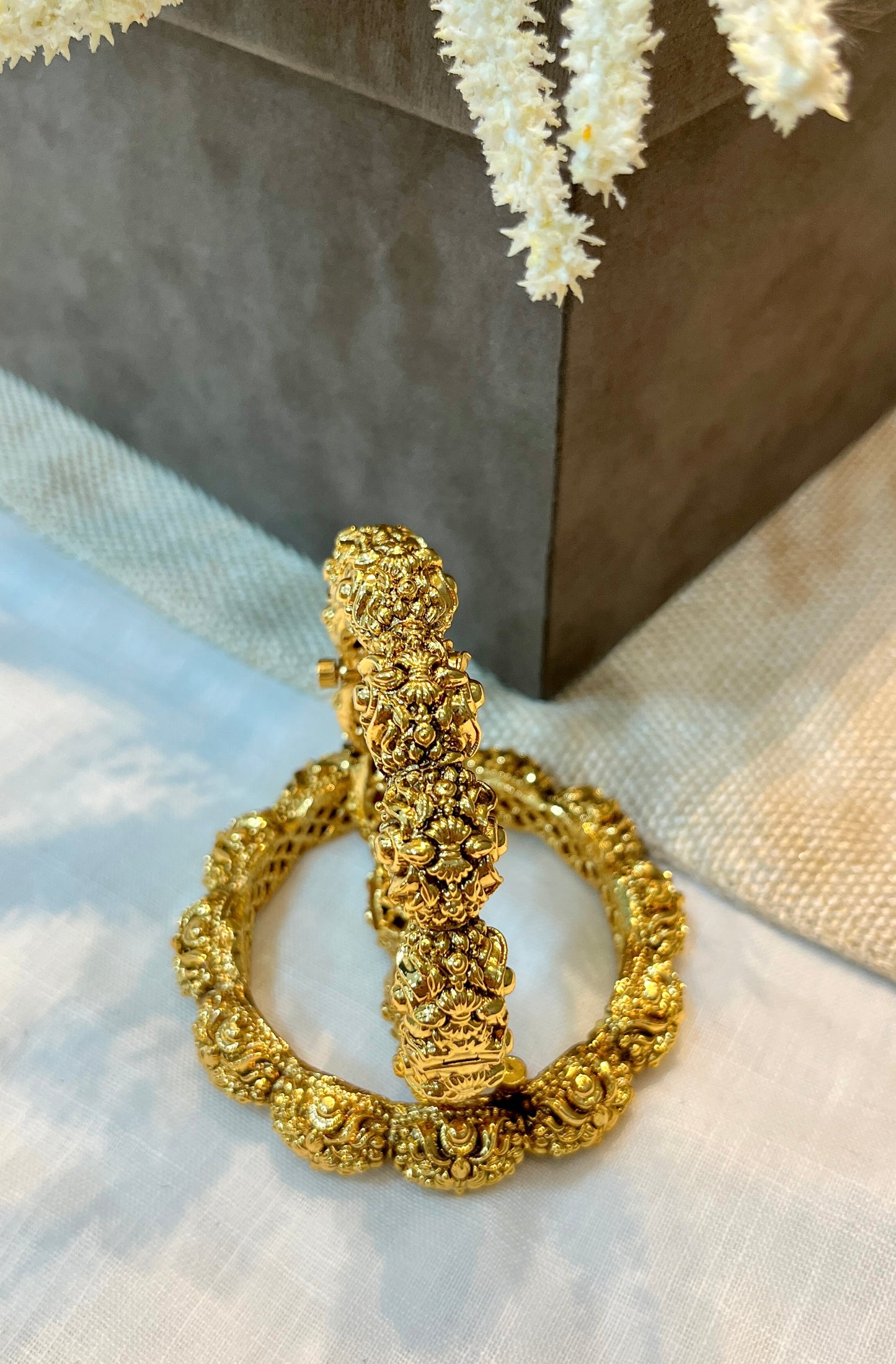 Carved Gold Finish Temple Bangle Set