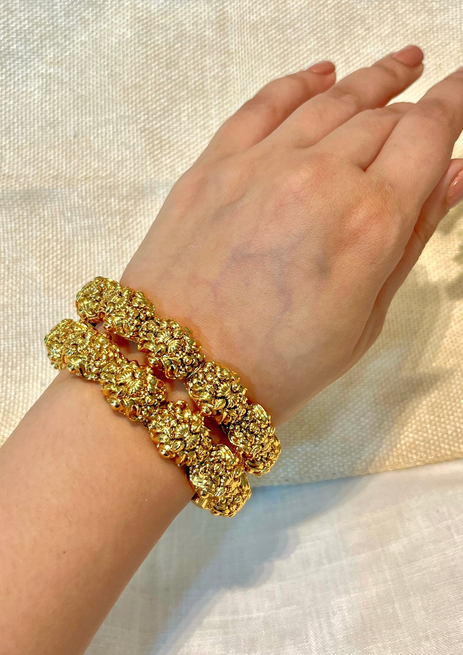 Carved Gold Finish Temple Bangle Set