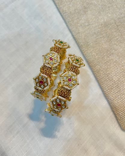 Temple Bangle Set with Pearl Accents