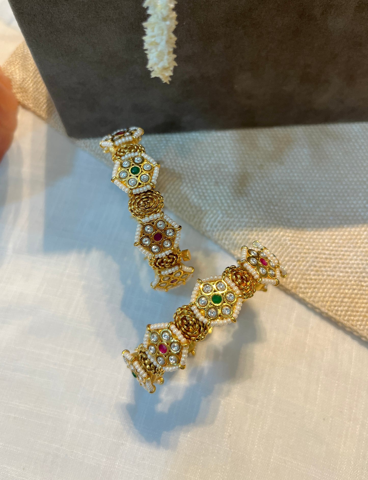 Temple Bangle Set with Pearl Accents