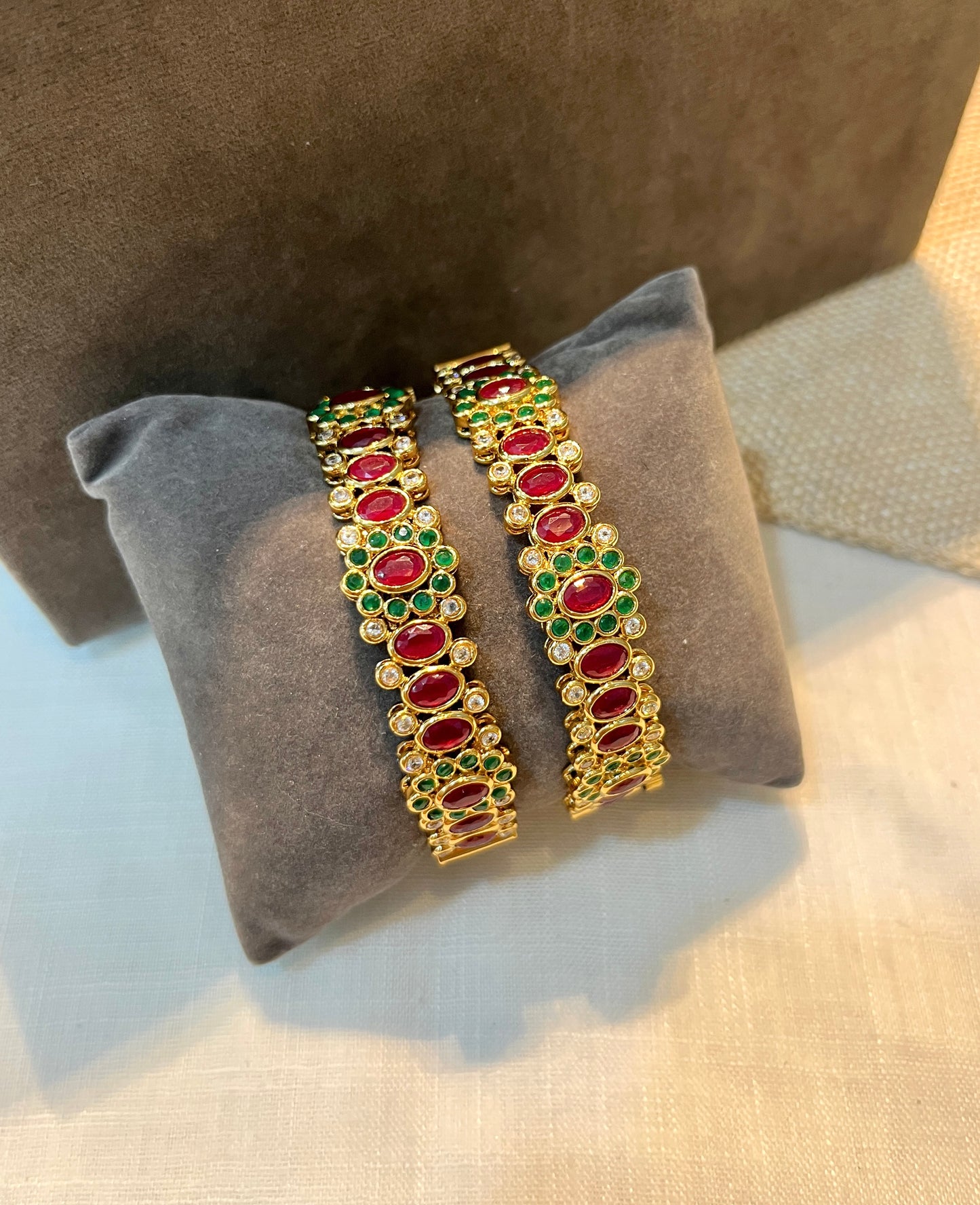 Zircon Studded Gold Temple Bangle Set