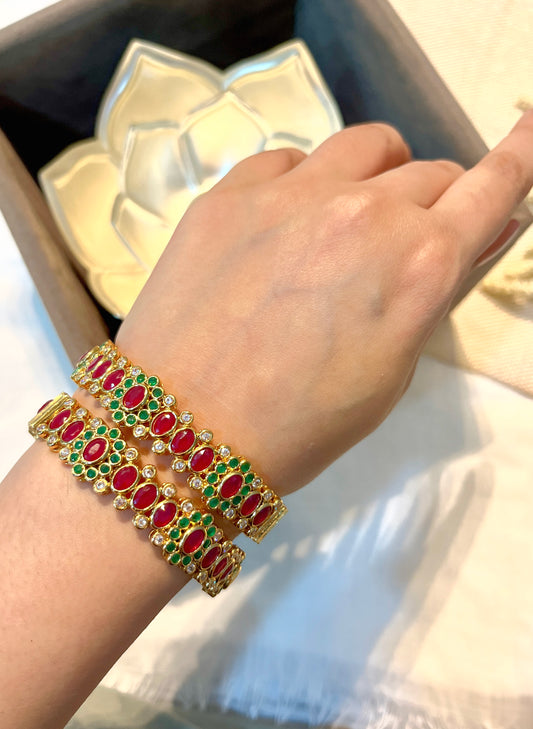 Zircon Studded Gold Temple Bangle Set