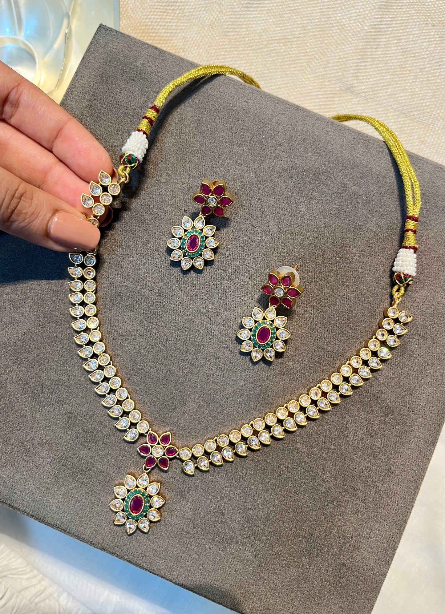 Temple Necklace Set with Synthetic Stones