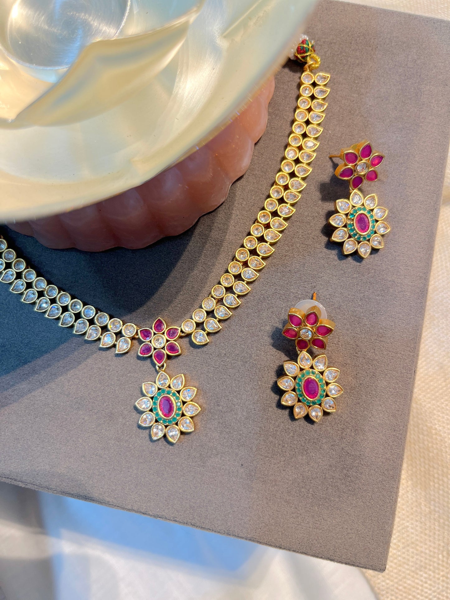 Temple Necklace Set with Synthetic Stones