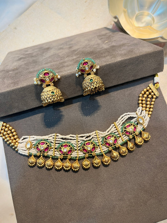 Pearl and Gold Bead Necklace Set