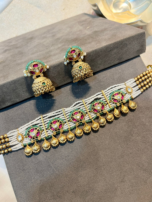 Pearl and Gold Bead Necklace Set