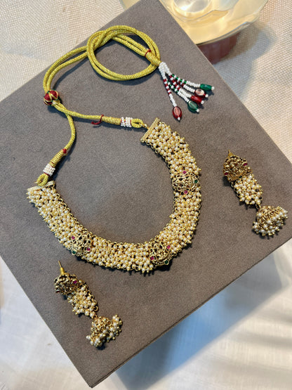Pearl Guccha Necklace Set in Gold Finish