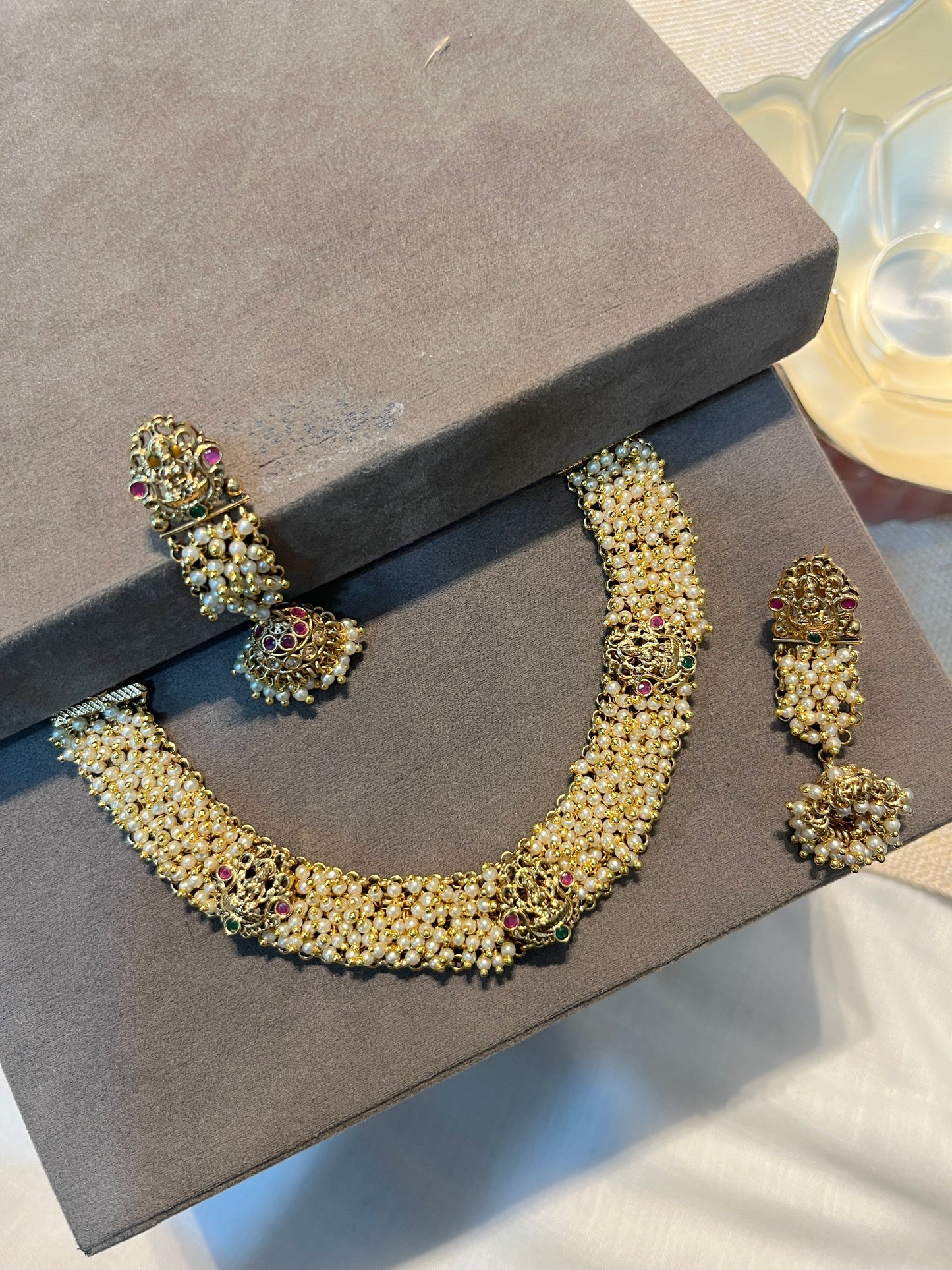 Pearl Guccha Necklace Set in Gold Finish
