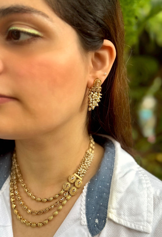 Layered Chain Necklace Set in Gold Finish