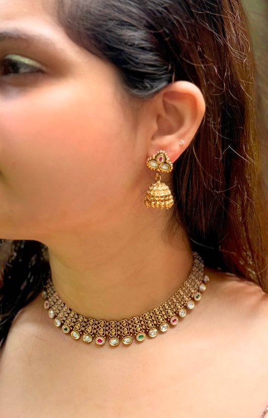 Gold Meshwork Designer Necklace Set