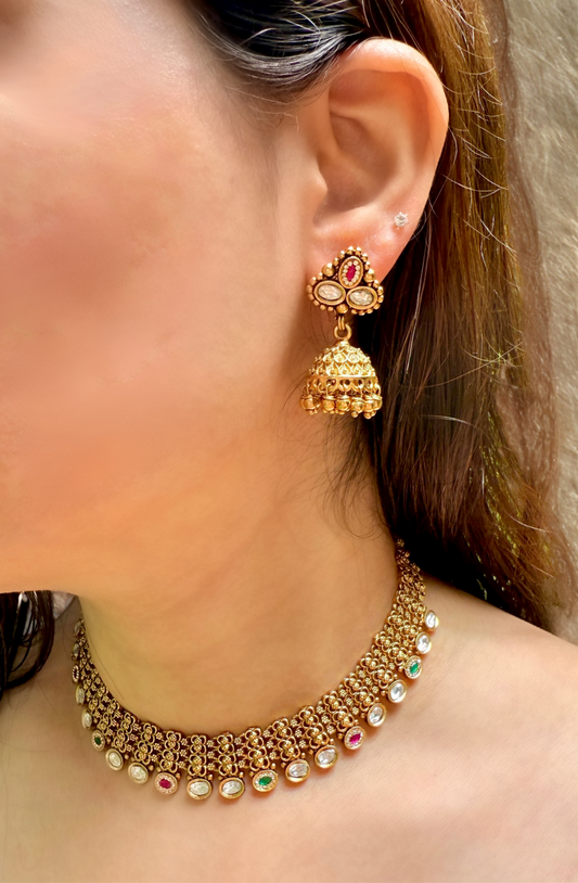 Gold Meshwork Designer Necklace Set