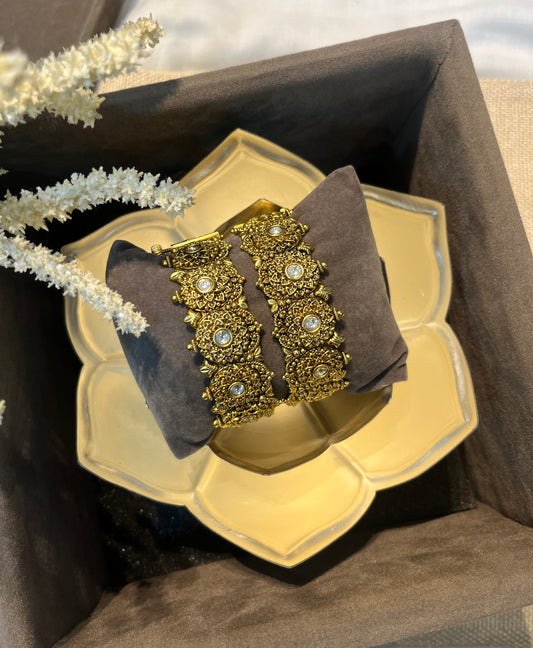 Gold Broad Temple Openable Bangles