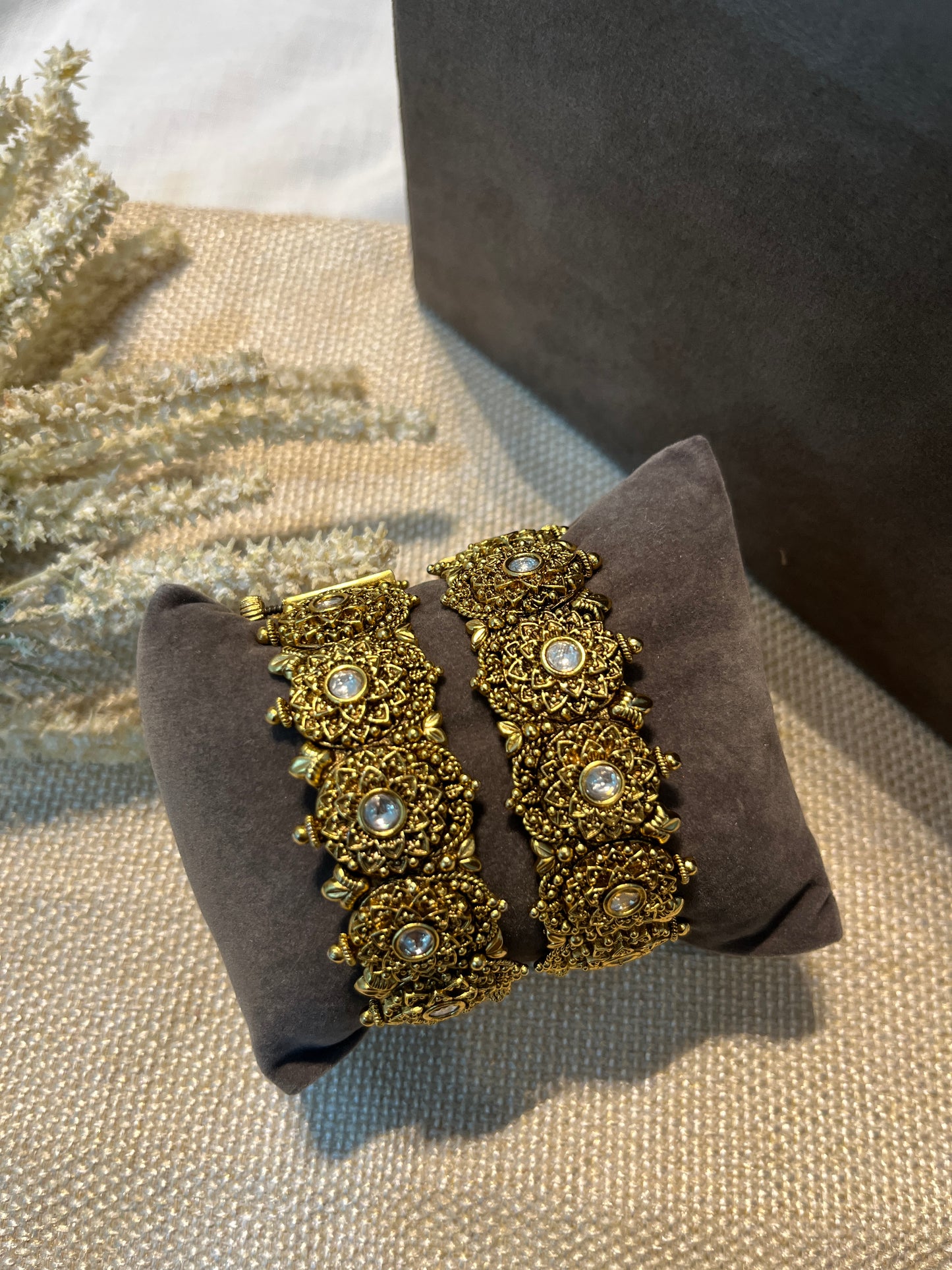 Gold Broad Temple Openable Bangles