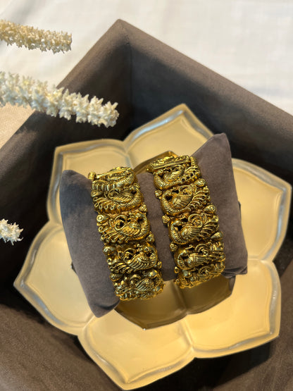 Gold Temple Motif Openable Bangles