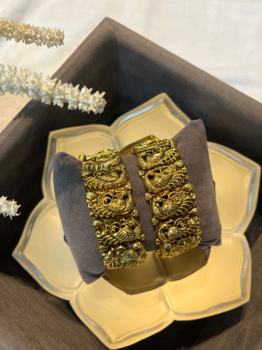 Gold Temple Motif Openable Bangles