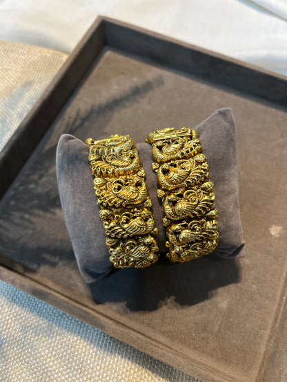 Gold Temple Motif Openable Bangles