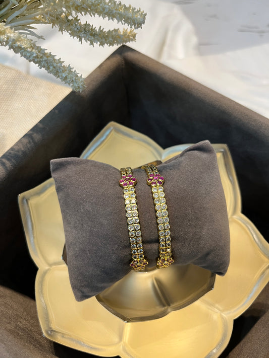 Gold Zircon Floral Motif Bangles