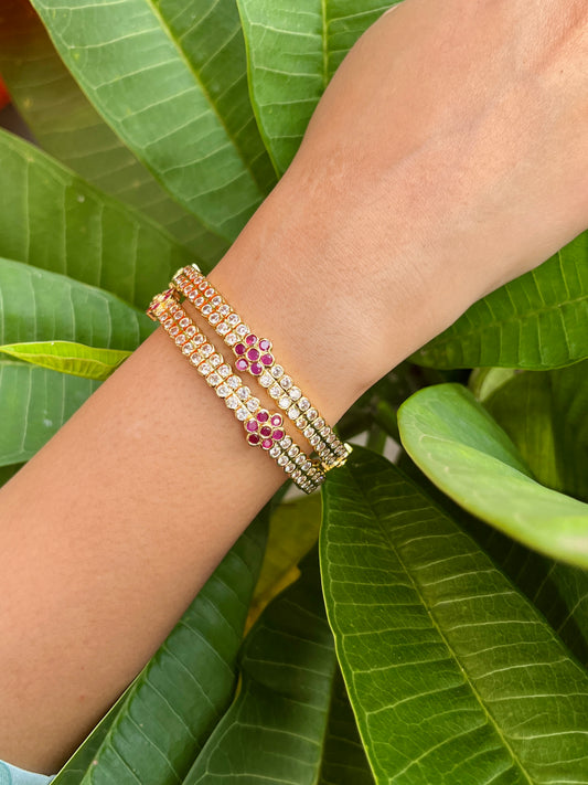 Gold Zircon Floral Motif Bangles