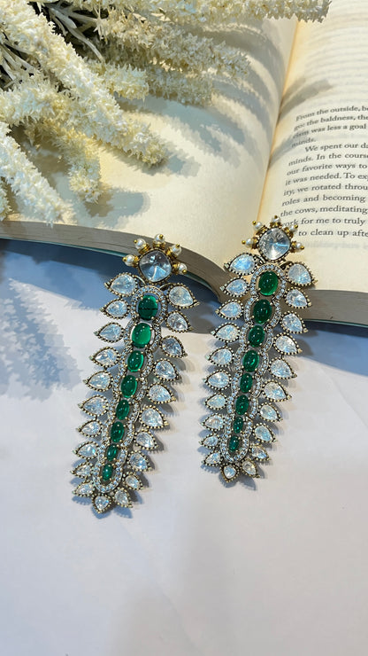 Green Polki Earrings with Miligrain Accent